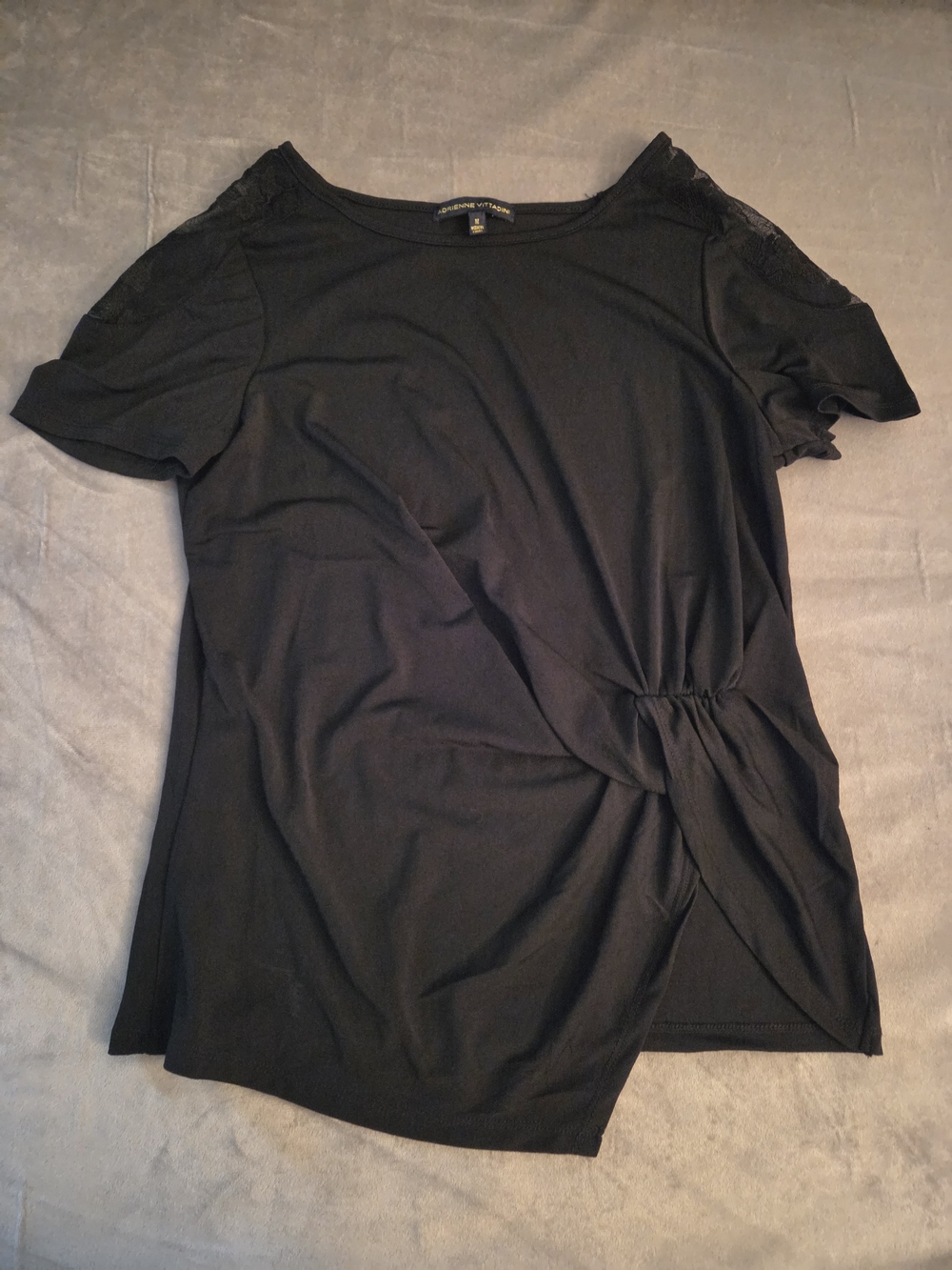 Adrienne Vittadini Black Short-Sleeve Twist-Front Tee